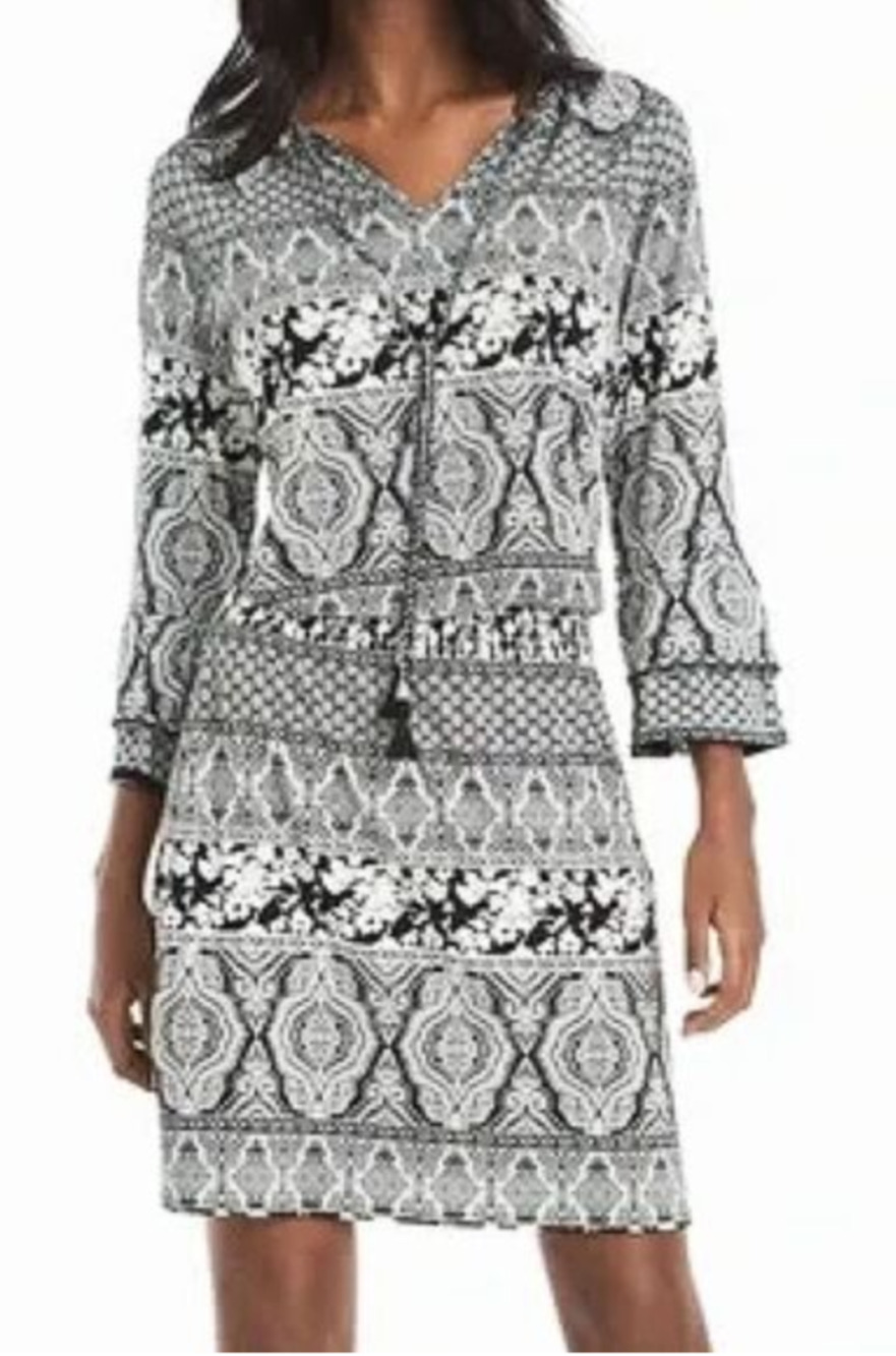 White House Black Market Black White Blouson Dress